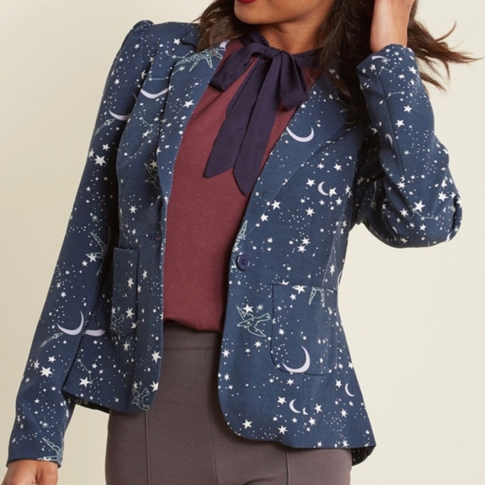 Modcloth Stargazing Splendor Constellations Blazer Jacket Navy Blue Size Large